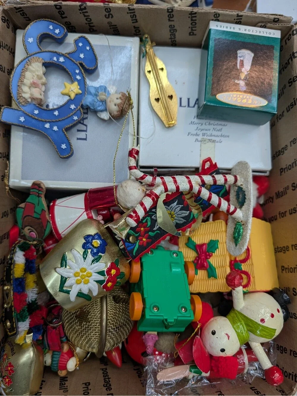 Vintage Lladro Hallmark Enamel Crosses Hugger Santa Ornament Christmas Lot